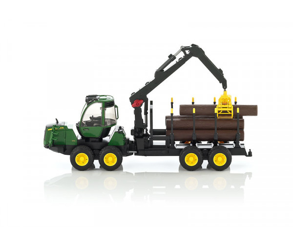 Lesnícky traktor John Deere 1210E s hydraulickou rukou, model v mierke 1:16