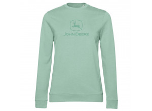 Dámska mikina bez kapucne s logom John Deere v tyrkysovej farbe