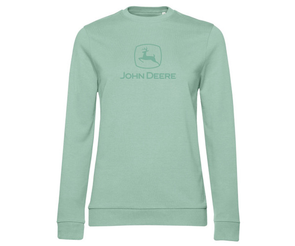 Dámska mikina bez kapucne s logom John Deere v tyrkysovej farbe