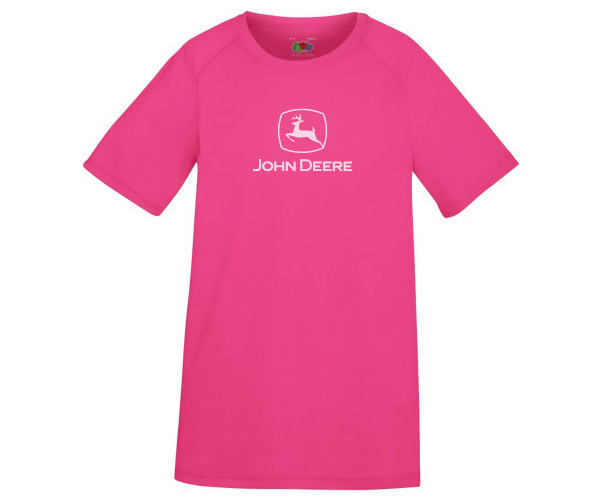 Detské športové tričko John Deere v tmavoružovej farbe