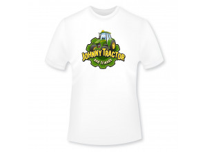 Detské tričko John Deere s obrázkom a nápisom Johnny and friends v bielej farbe