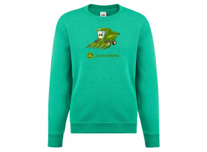 Detská mikina John Deere bez kapucne a obrázkom malého kombajnu v zelenej farbe