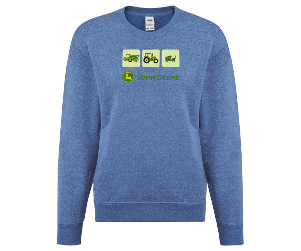 Detská mikina John Deere bez kapucne s troma obrázkami v tmavomodrej farbe Detská mikina John Deere bez kapucne s troma obrázkami v tmavomodrej farbe