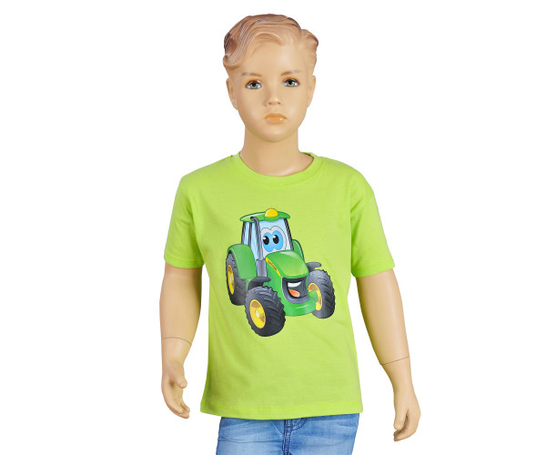 Detské tričko John Deere s obrázkom traktora Johnny v zelenej farbe