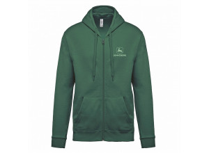 Pánska mikina John Deere s kapucňou a logom v tmavozelenej farbe 